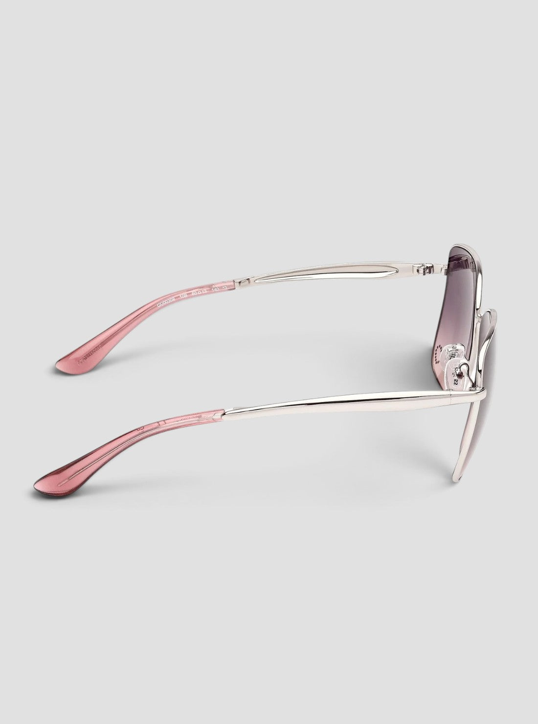 GUESS Accessories Shiny Light Nickeltin Pink Square Sunglasses GU0030810B Side View3