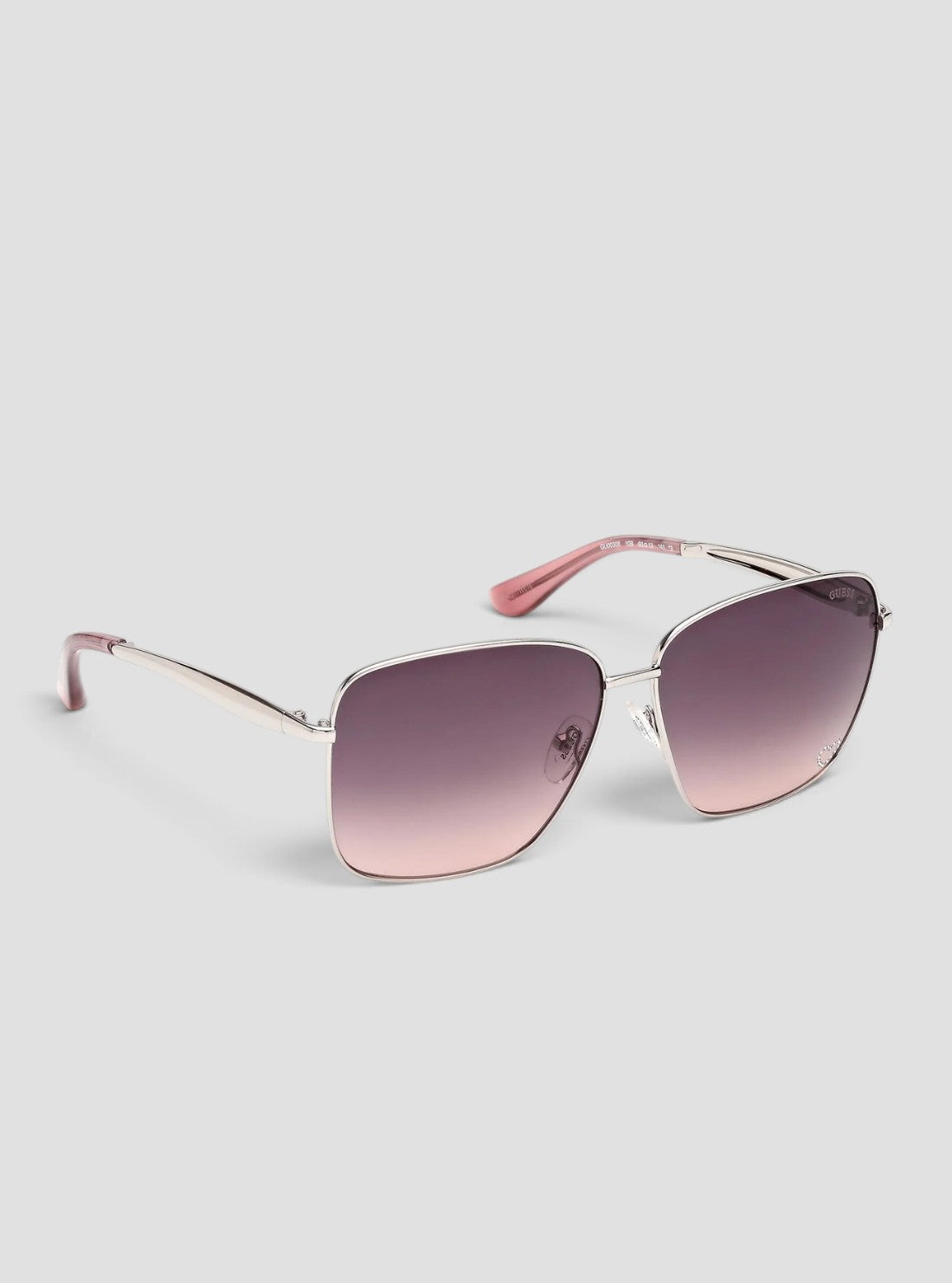 GUESS Accessories Shiny Light Nickeltin Pink Square Sunglasses GU0030810B Side View2