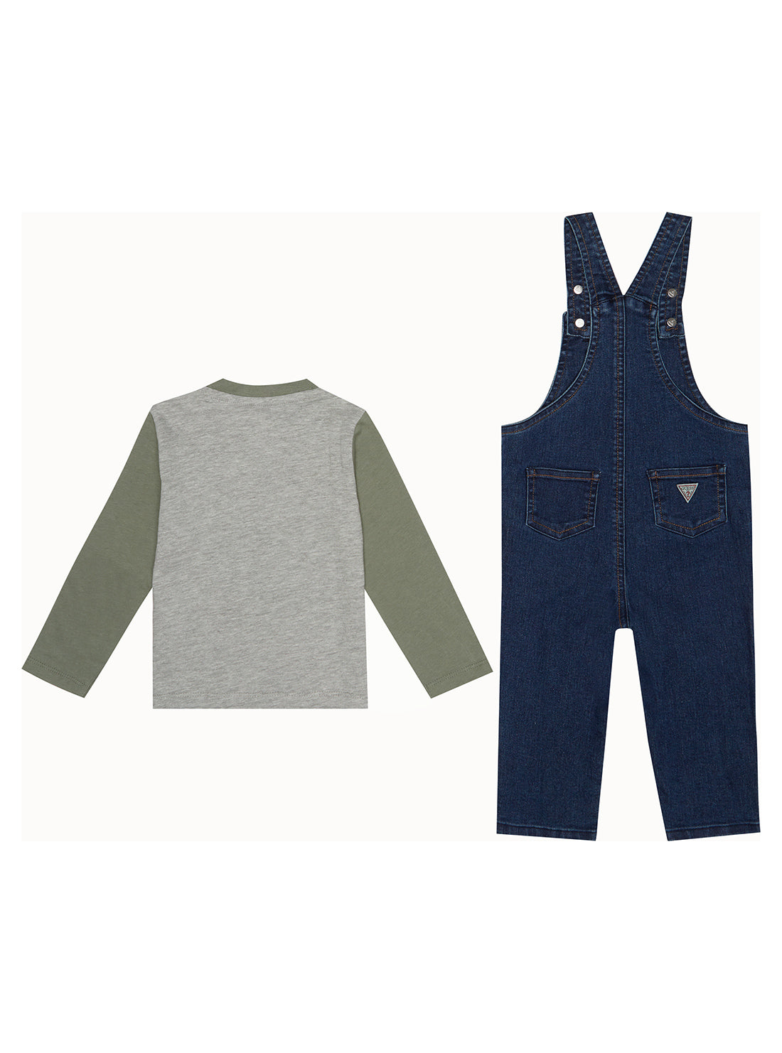 GUESS Baby Boy Grey Logo T-Shirt And Denim Overalls 2-Piece Set (0-12m) I3RG06K9N50 Back View