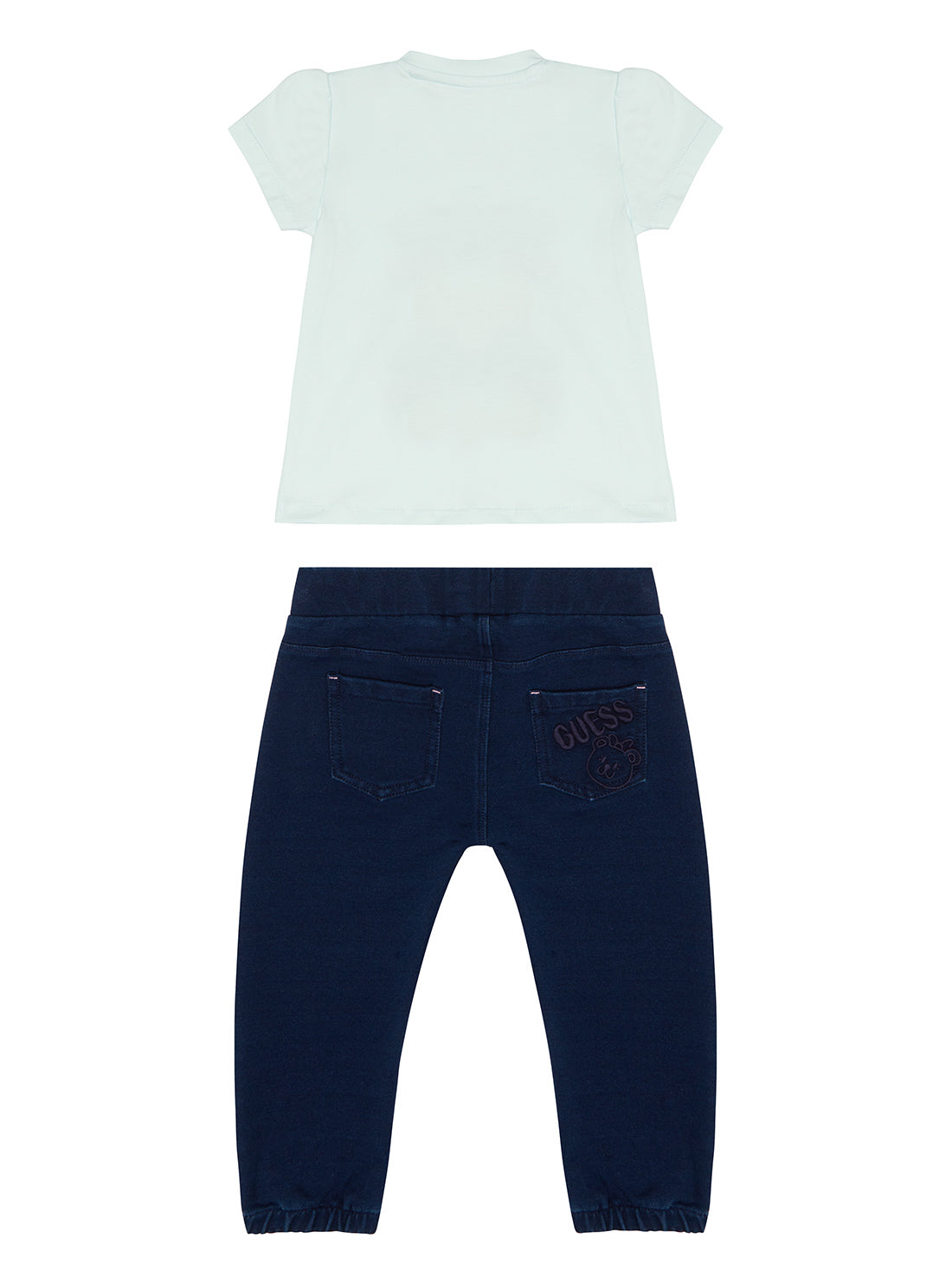 GUESS Baby Girl Bebe Blue T-Shirt And Denim Pants 2-Piece Set (0-12m) A3RG02K6YW3 Back View