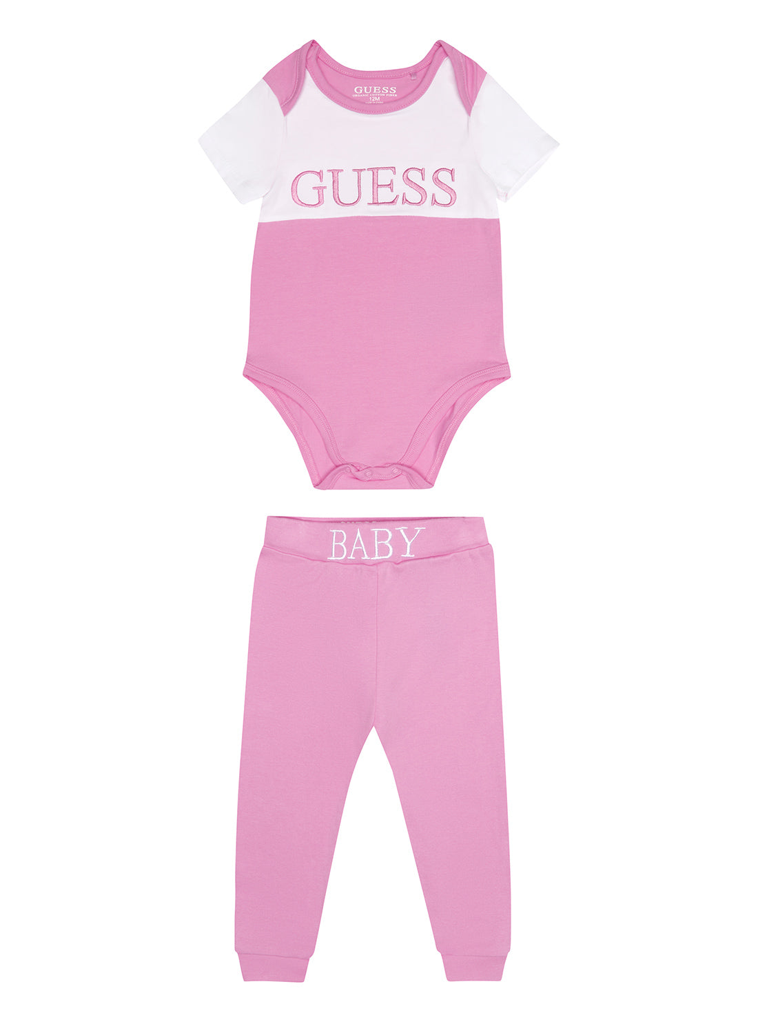 GUESS Baby Girl Eco Ciclamino Pink Bodysuit And Pants 2-Piece Set (0-12m) H2RW03J1311 Front View