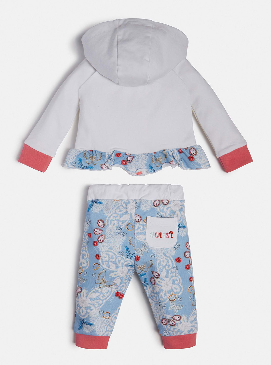 GUESS Baby Girl White Blue Print Jacket And Pants 2-Piece Set (0-12m) A3RG07KA6V3 Back View