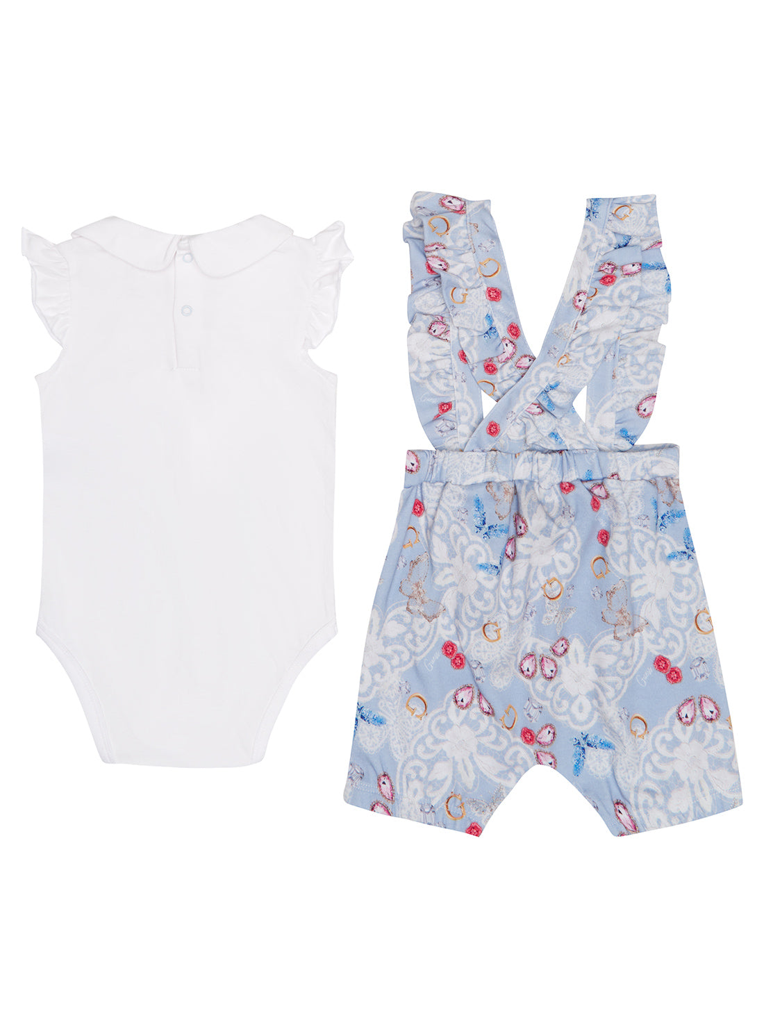 GUESS Baby Girl White Floral T-Shirt And Overalls 2-Piece Set (0-12m) S3RG07J1300 Front View