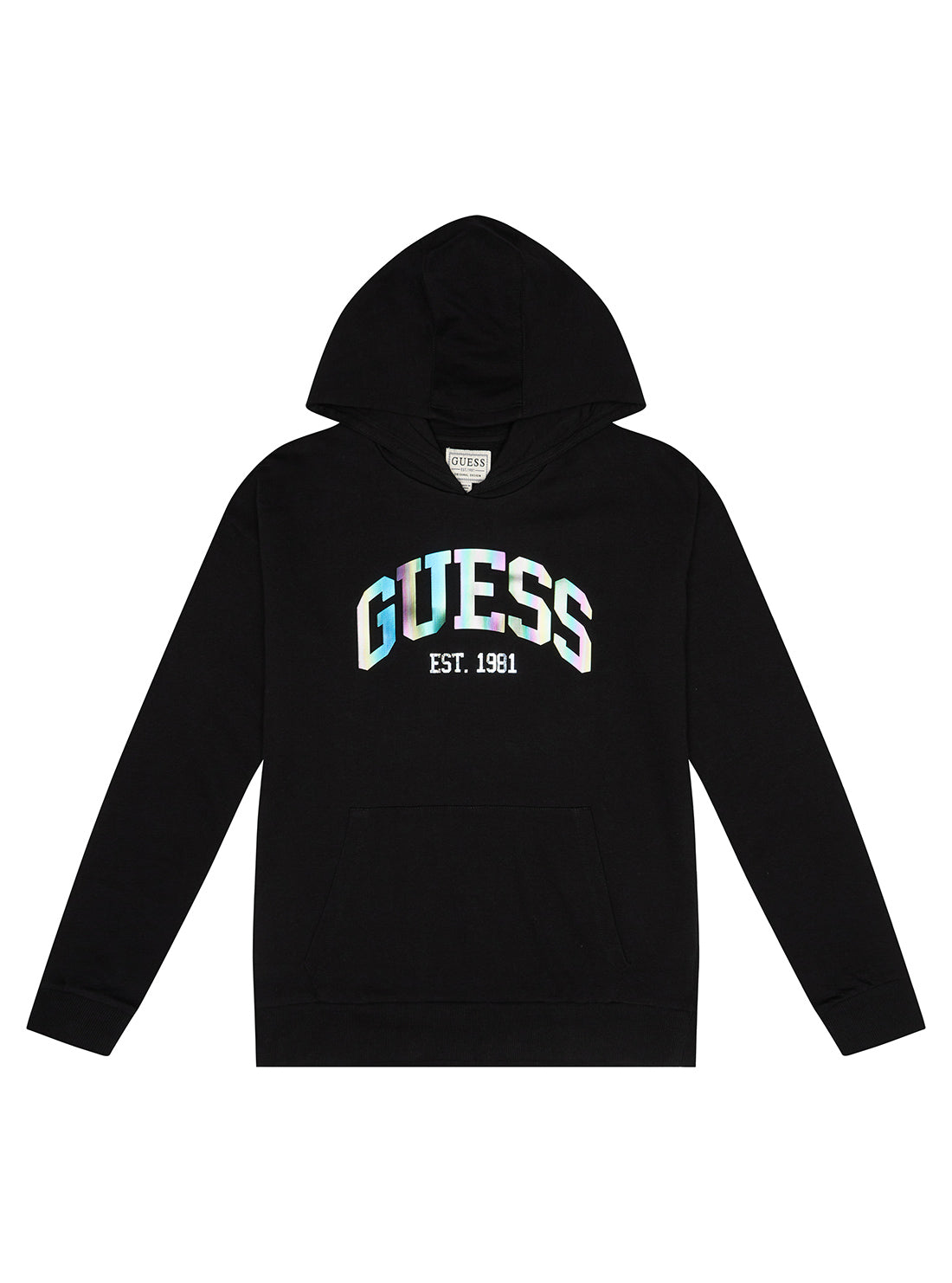 GUESS Big Girl Eco Black Logo Hooded Jumper (7-16) J3RQ01KA6R0 Front View