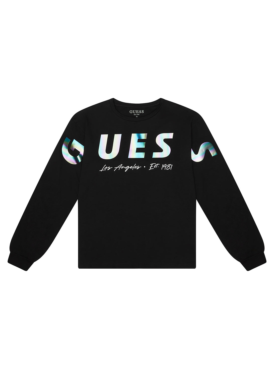 GUESS Big Girl Jet Black Metallic Logo Jumper (7-16) J3RI07KBKD0 Front View