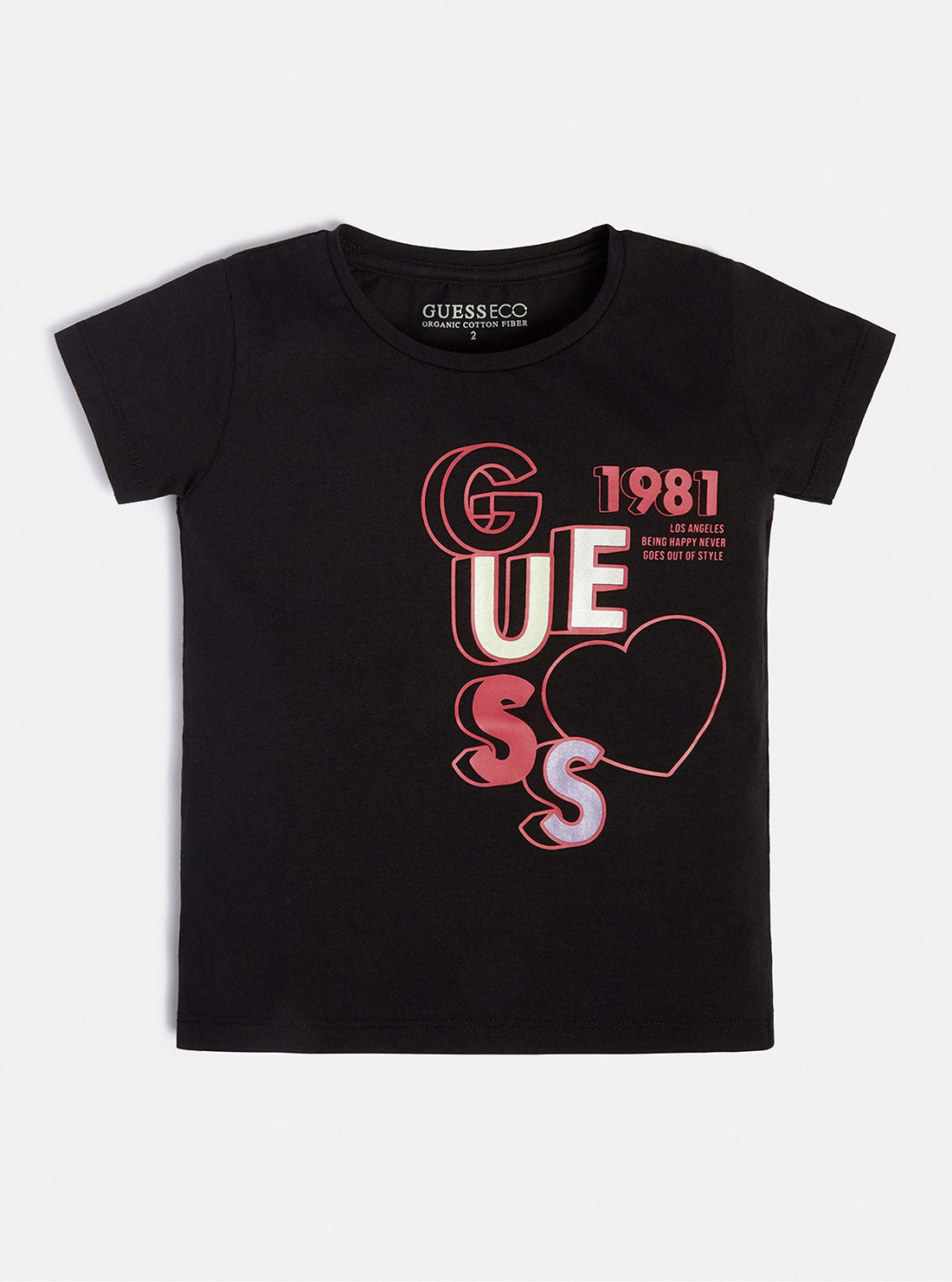 GUESS Little Girl Black Pink Guess Logo T-Shirt (2-7) K2BI15J1311 Front View