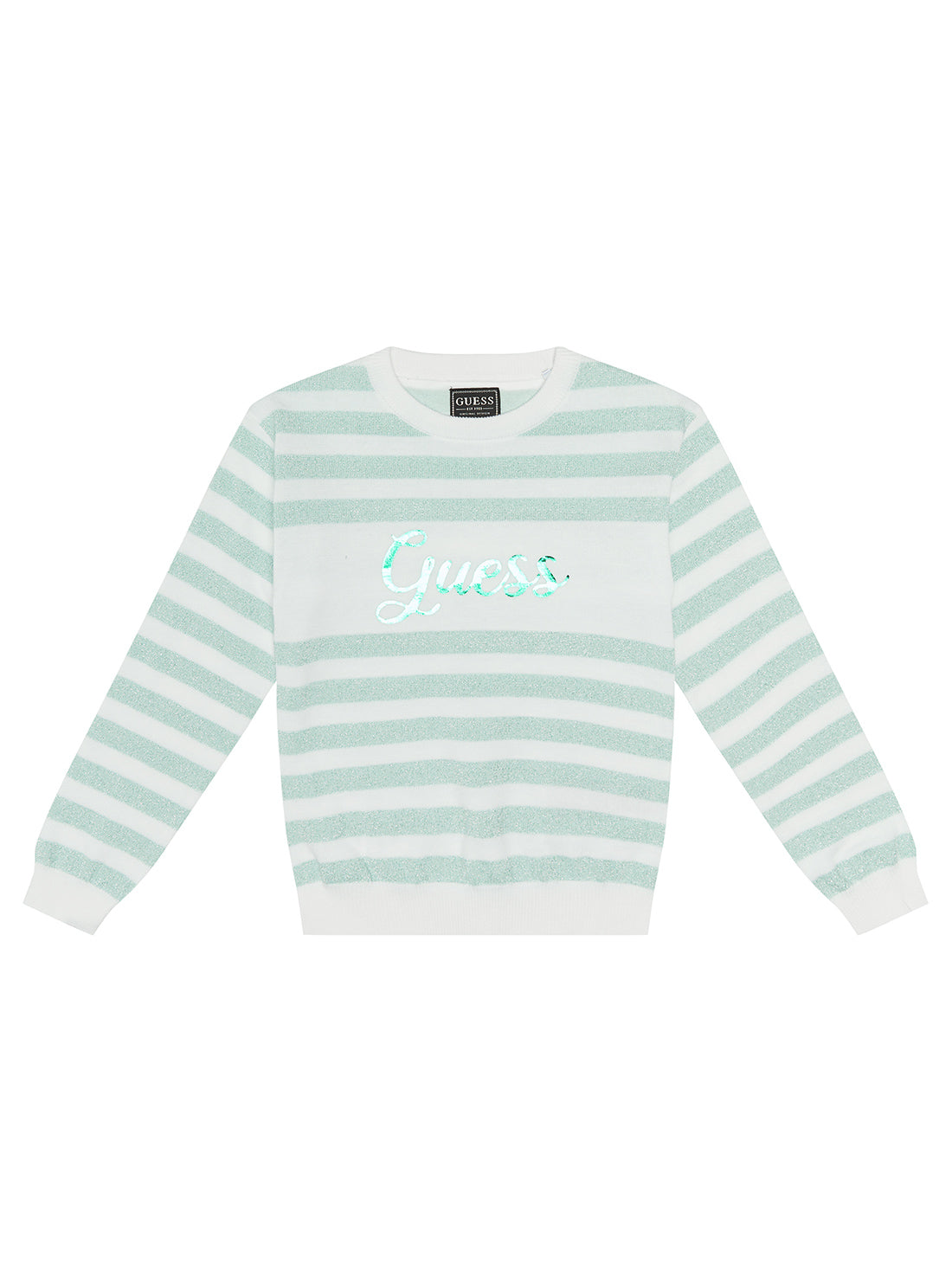 GUESS Little Girl Light Blue Lurex Striped Knit Top (2-7) K3RR01Z2NN0 Front View