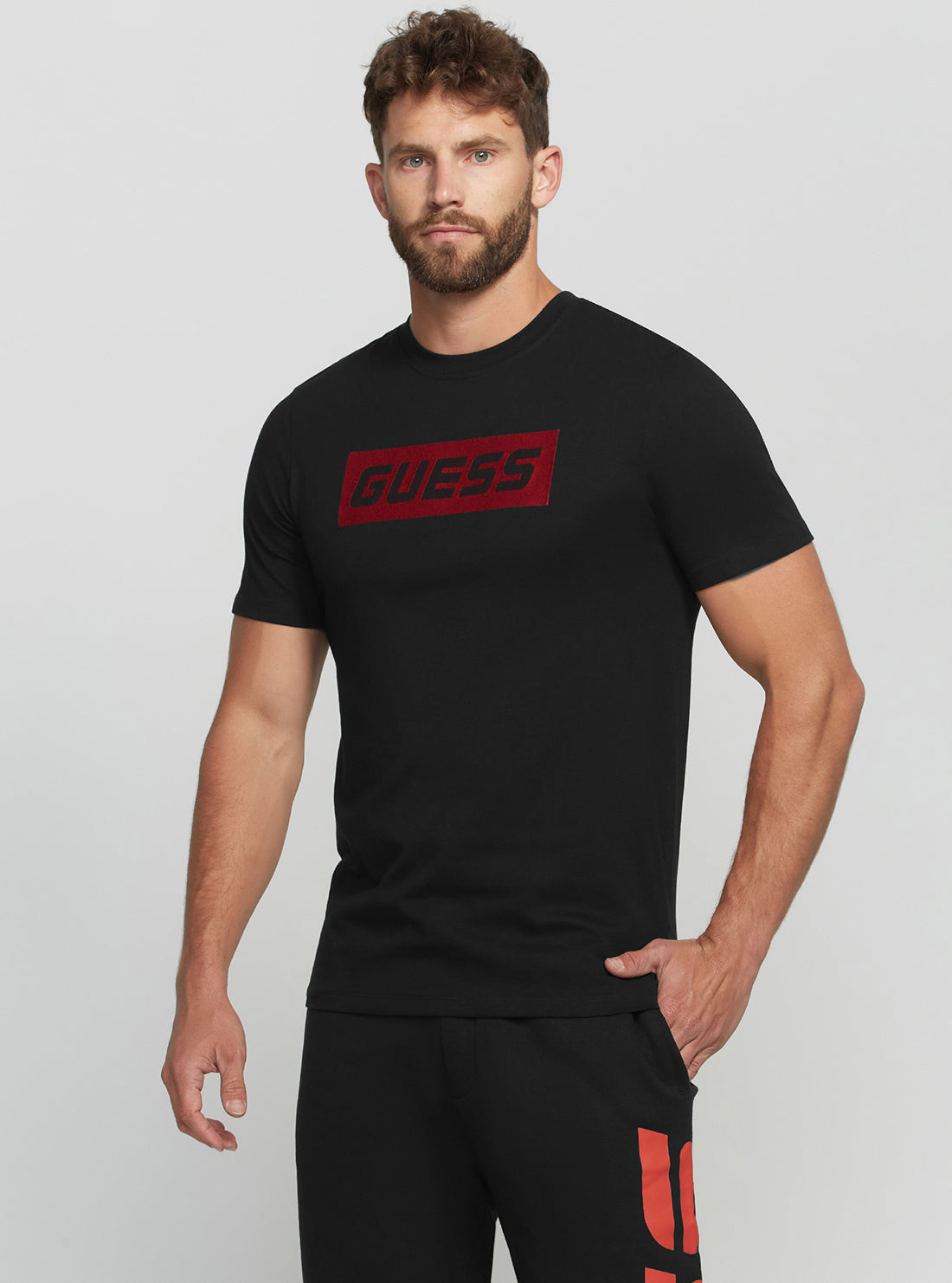 GUESS Men's Eco Black Eldred Active Logo T-Shirt Z2BI04K8FQ4 Front View