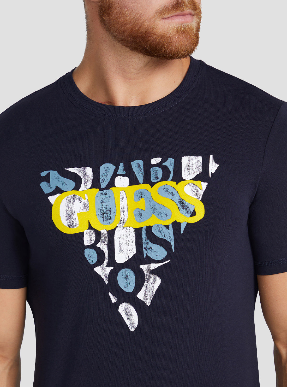 GUESS Men's Eco Blue Blurri Logo T-Shirt M3RI12J1314 Detail View