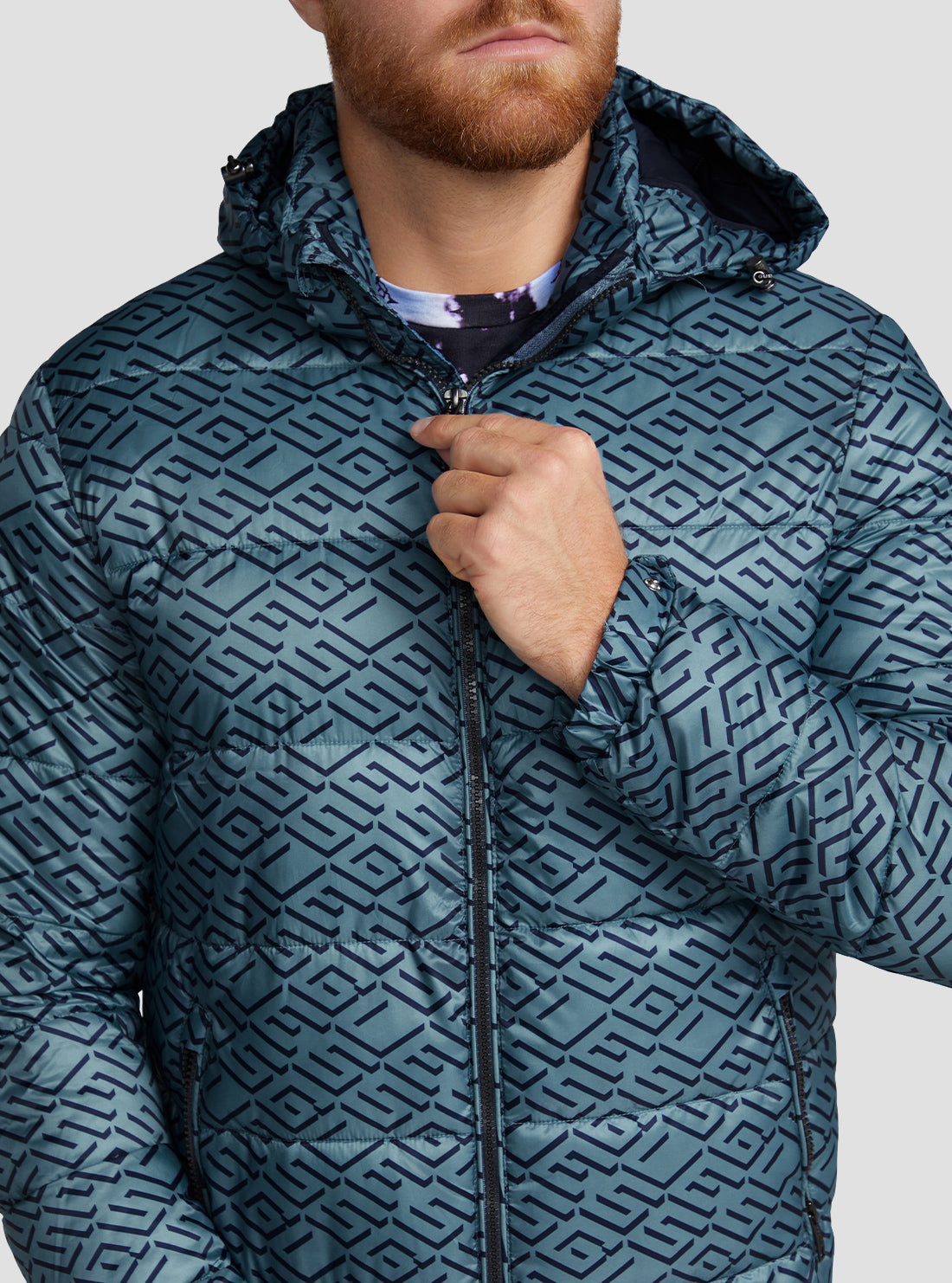 GUESS Men's Eco Blue Logo Super Light Puffer Jacket M3RL45WF4G2 Close View