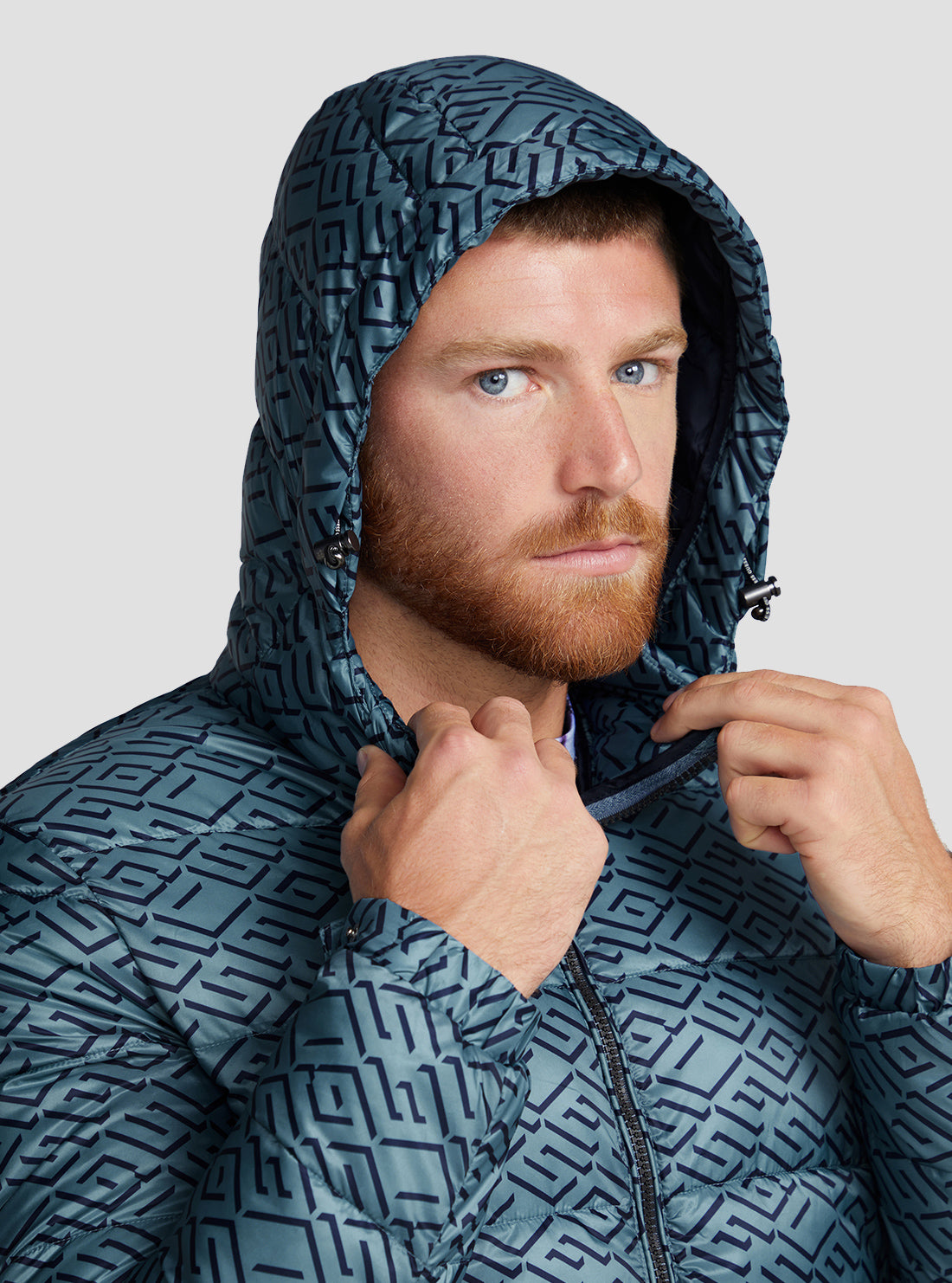 GUESS Men's Eco Blue Logo Super Light Puffer Jacket M3RL45WF4G2 Detail View