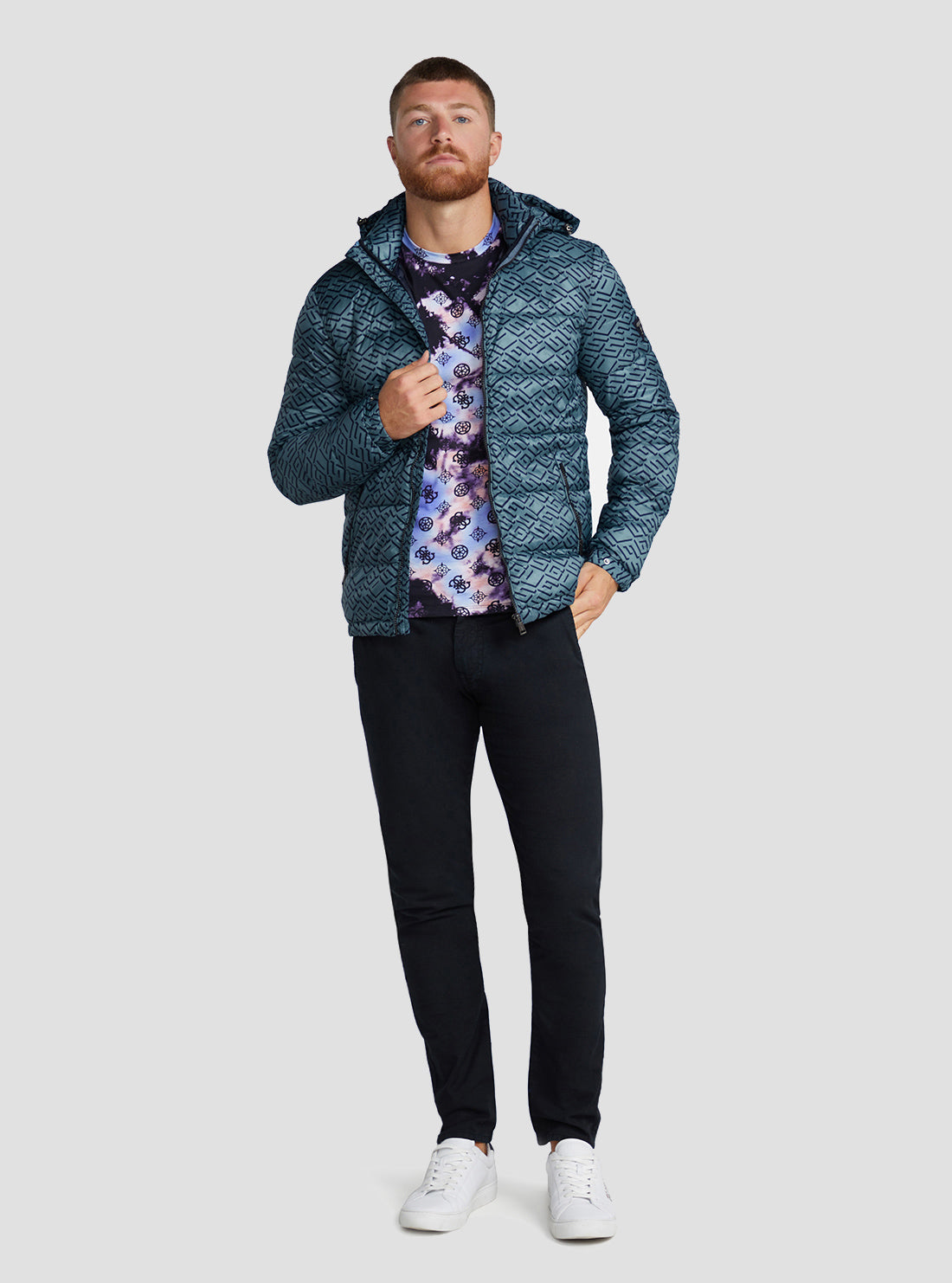 GUESS Men's Eco Blue Logo Super Light Puffer Jacket M3RL45WF4G2 Full View