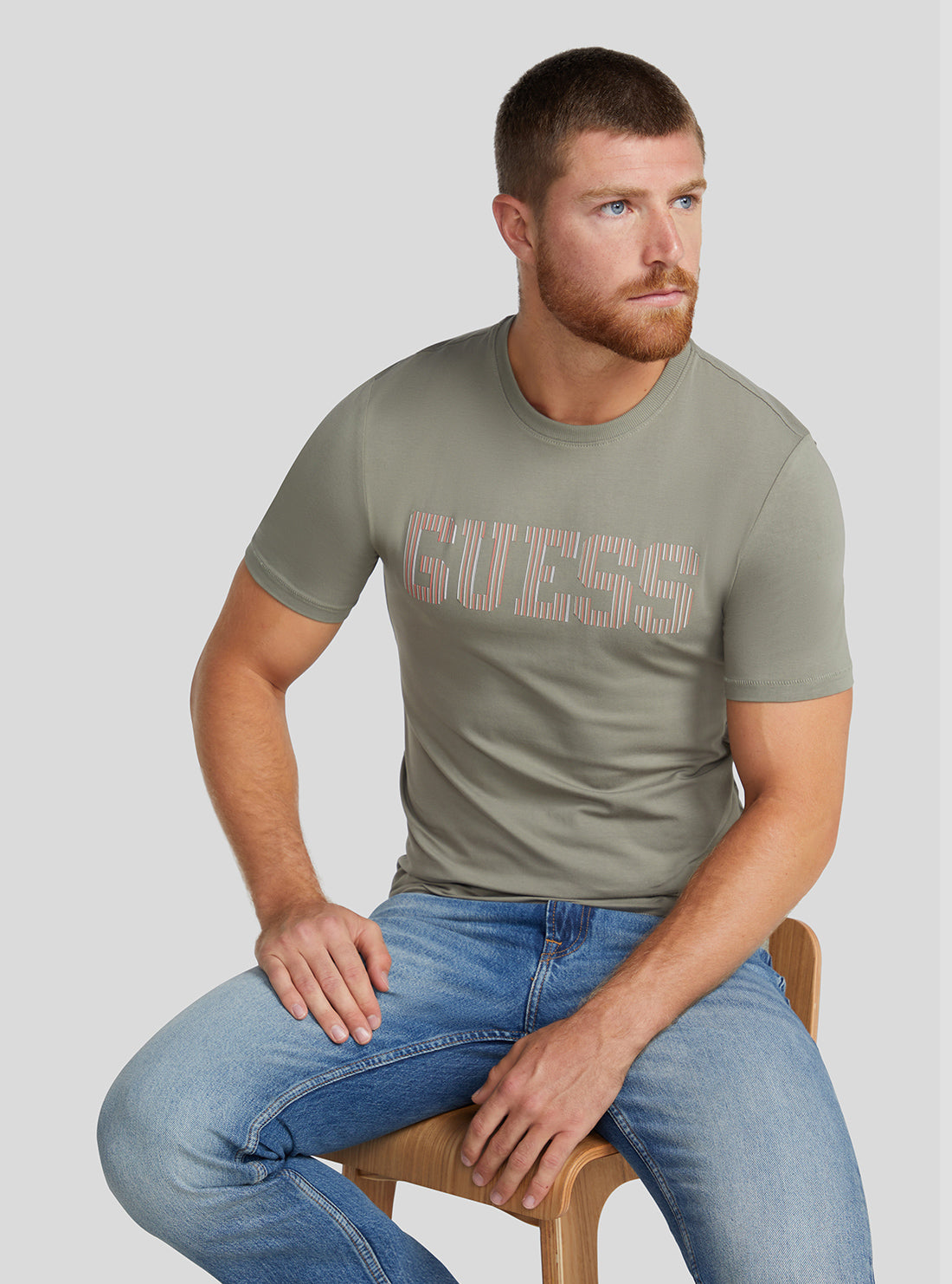 GUESS Men's Eco Green Ermak Logo T-Shirt M3RI05J1314 Seated View