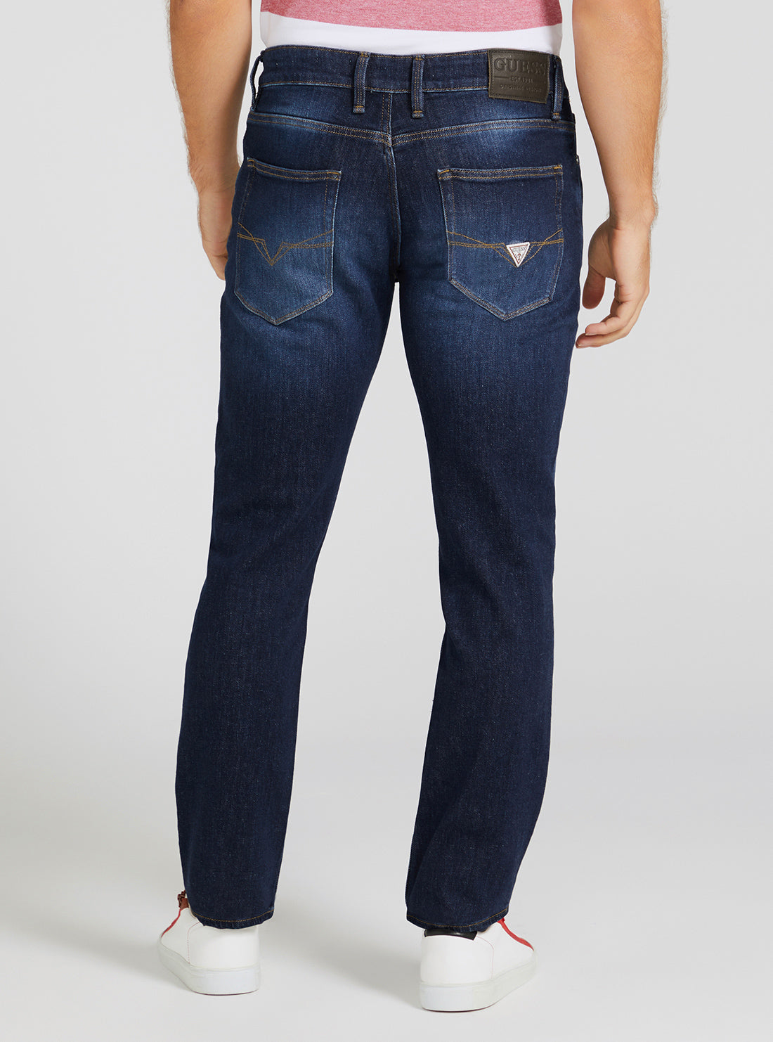 GUESS Men's Eco Low Rise Skinny Fit Angels Denim Jeans In Carry Dark Wash M2YAN2D4Q41 Back View