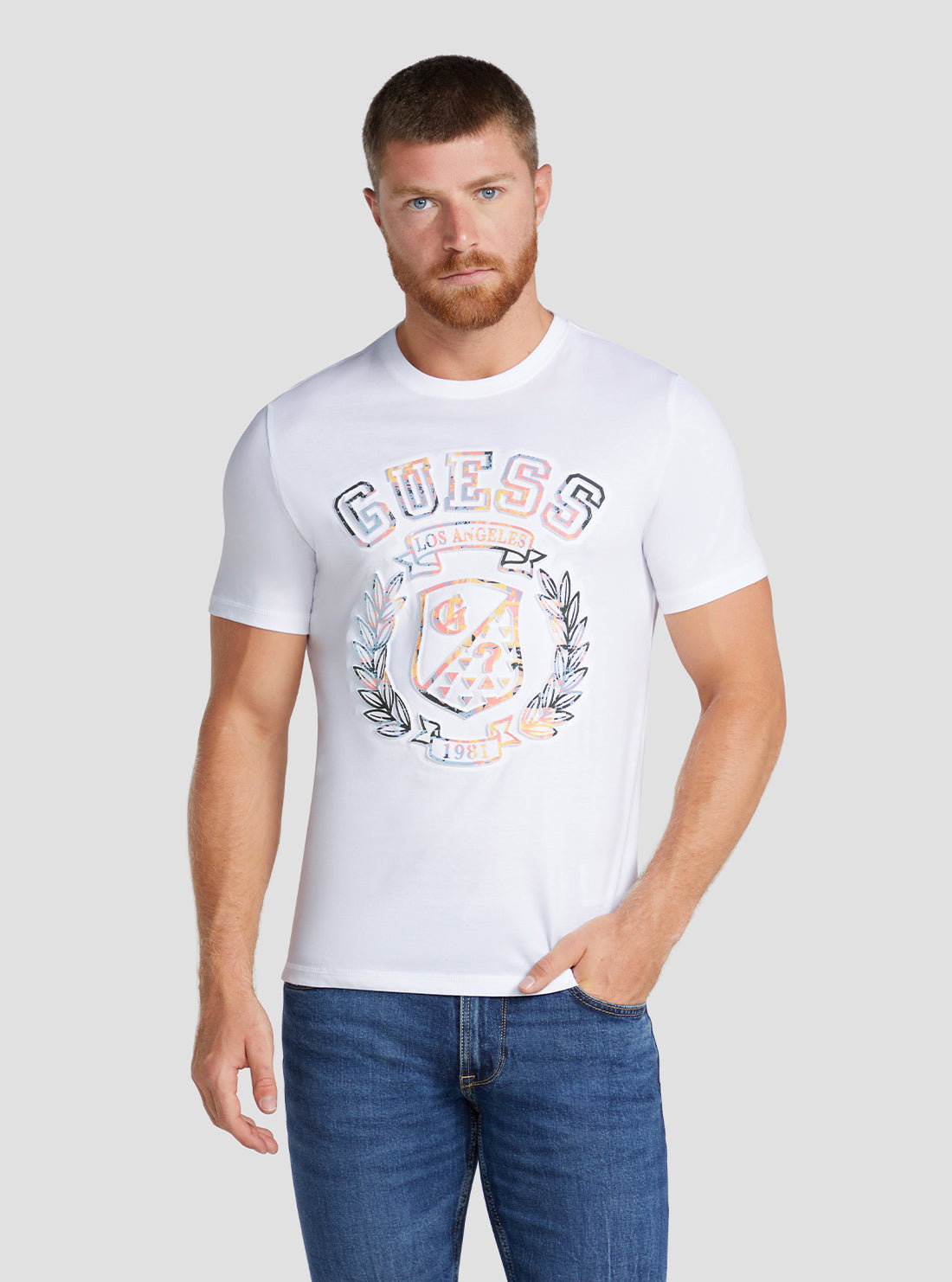 GUESS Men's Eco White Didim Logo T-Shirt M3RI03I3Z14 Front View