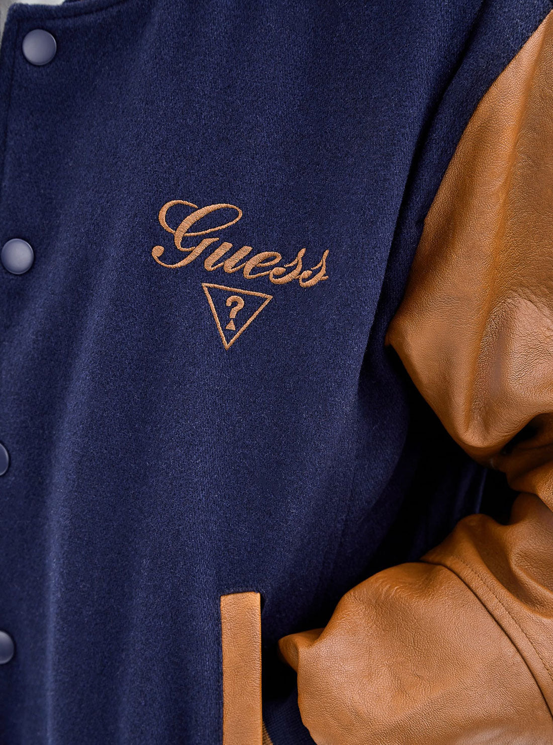 GUESS Men's Guess Originals Blue Club Varsity Jacket M2RL30WEI00 Logo View