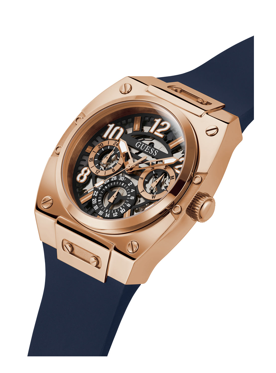 GUESS Men's Rose Gold Navy Prodigy Watch GW0569G3 Angle View