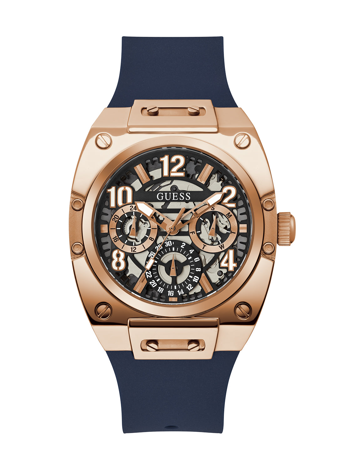 GUESS Men's Rose Gold Navy Prodigy Watch GW0569G3 Front View
