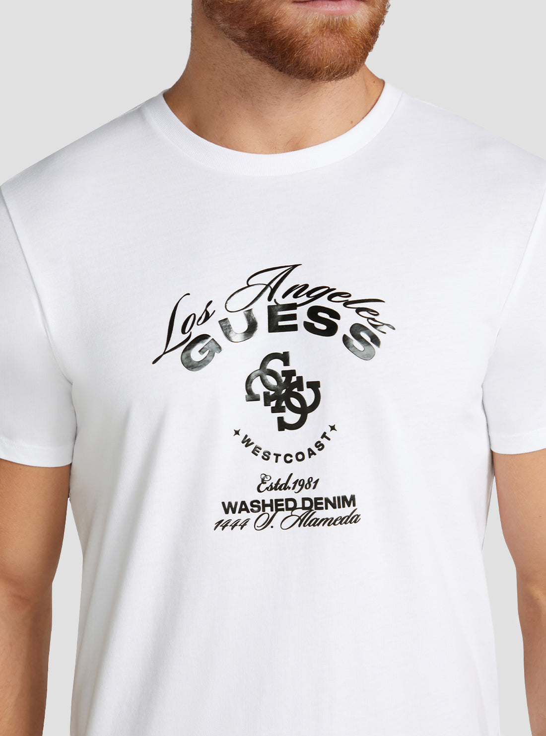 GUESS Men's White Westcoast Logo T-Shirt M3RI69KBDK0 Detail View