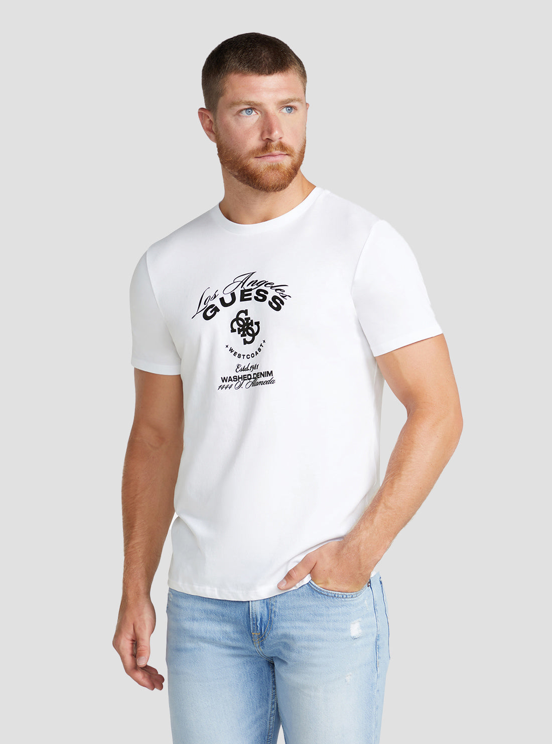 GUESS Men's White Westcoast Logo T-Shirt M3RI69KBDK0 Front View