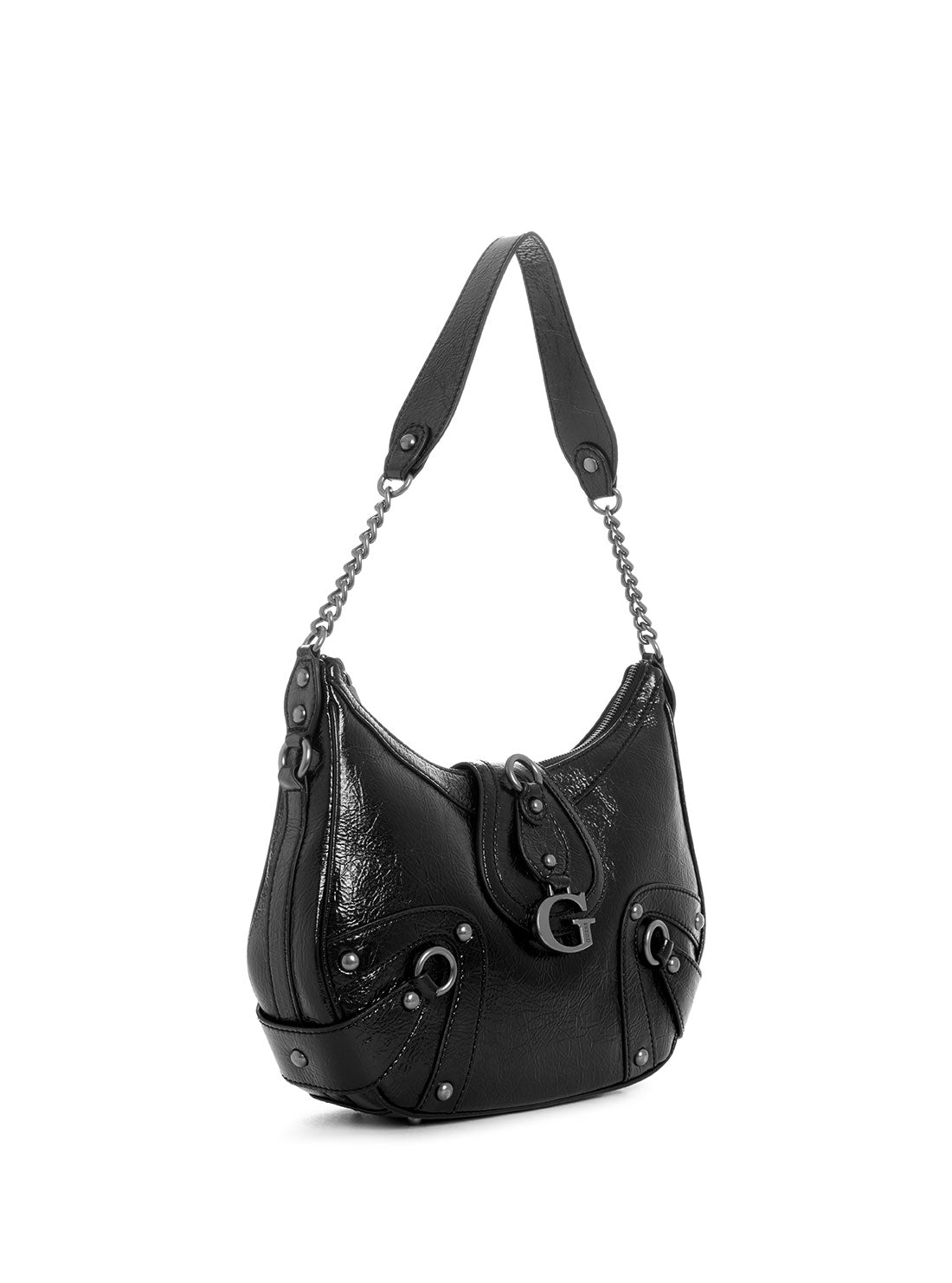 GUESS Women's Black Gloss Vintage Hobo Bag TM899702 Angle View
