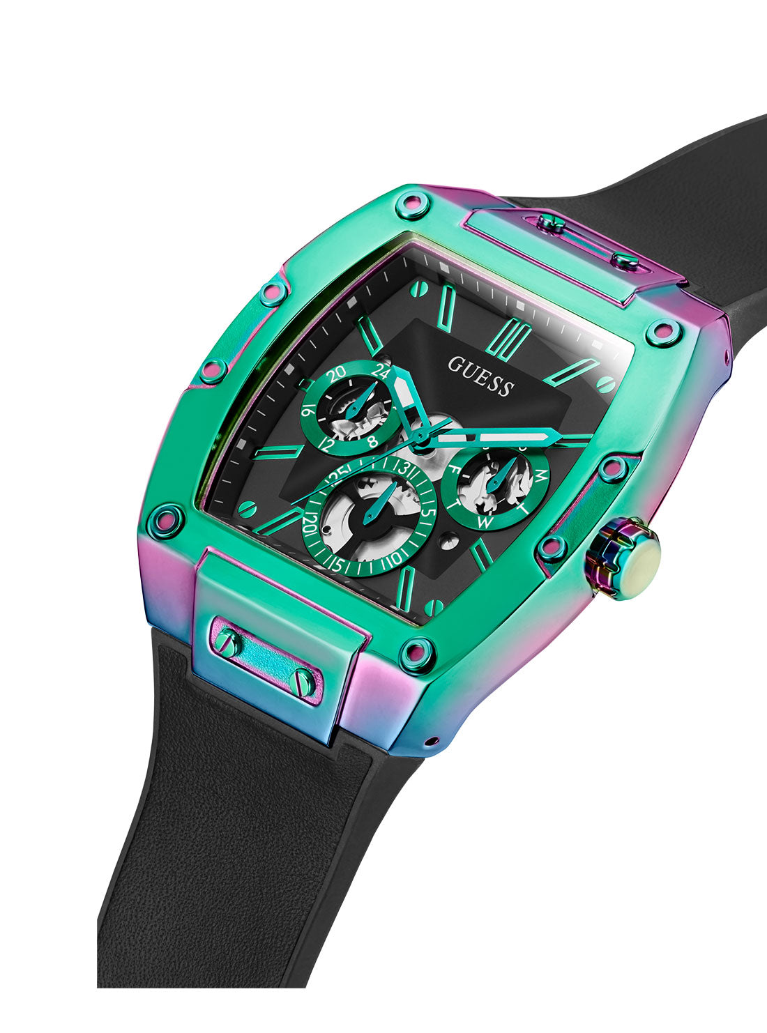 GUESS Women's Black Iridescent Phoenix Silicone Watch GW0202G5 Angle View