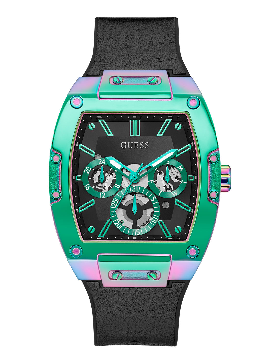 GUESS Women's Black Iridescent Phoenix Silicone Watch GW0202G5 Front View