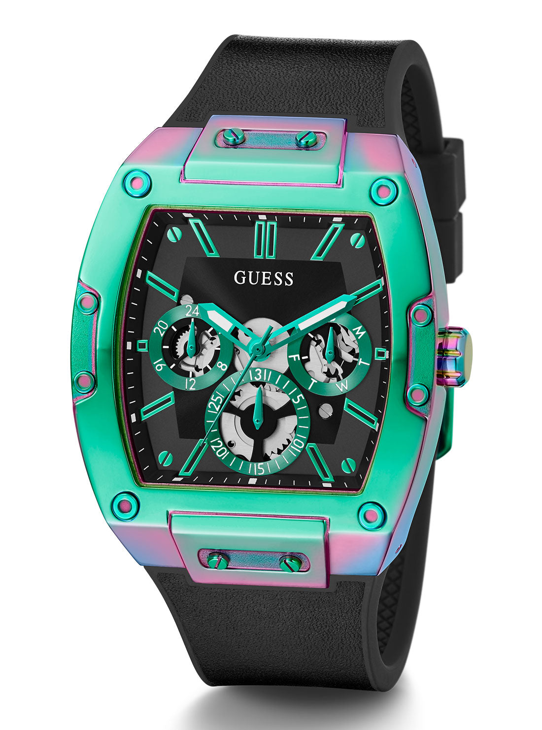 GUESS Women's Black Iridescent Phoenix Silicone Watch GW0202G5 Full View