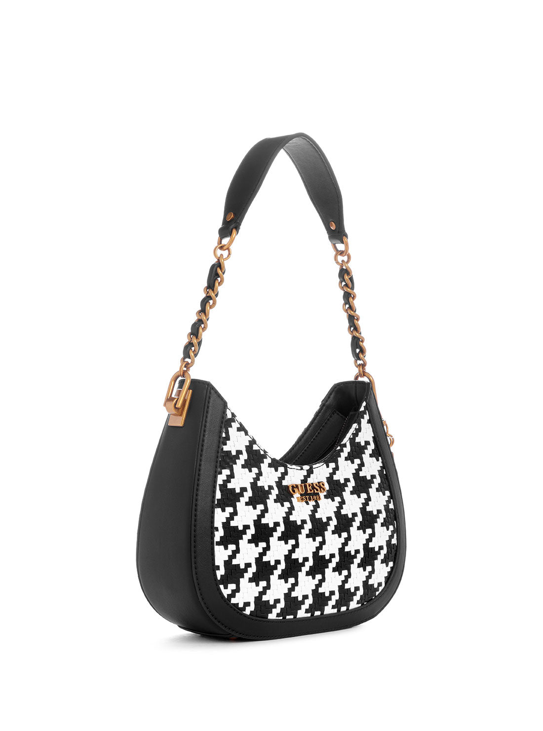 GUESS Women's Black White Abey Small Hobo Bag HT855801 Angle View
