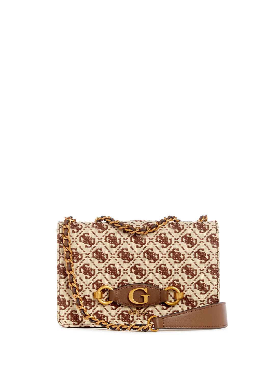 GUESS Women's Brown Logo Izzy Crossbody Bag JB865421 Front View