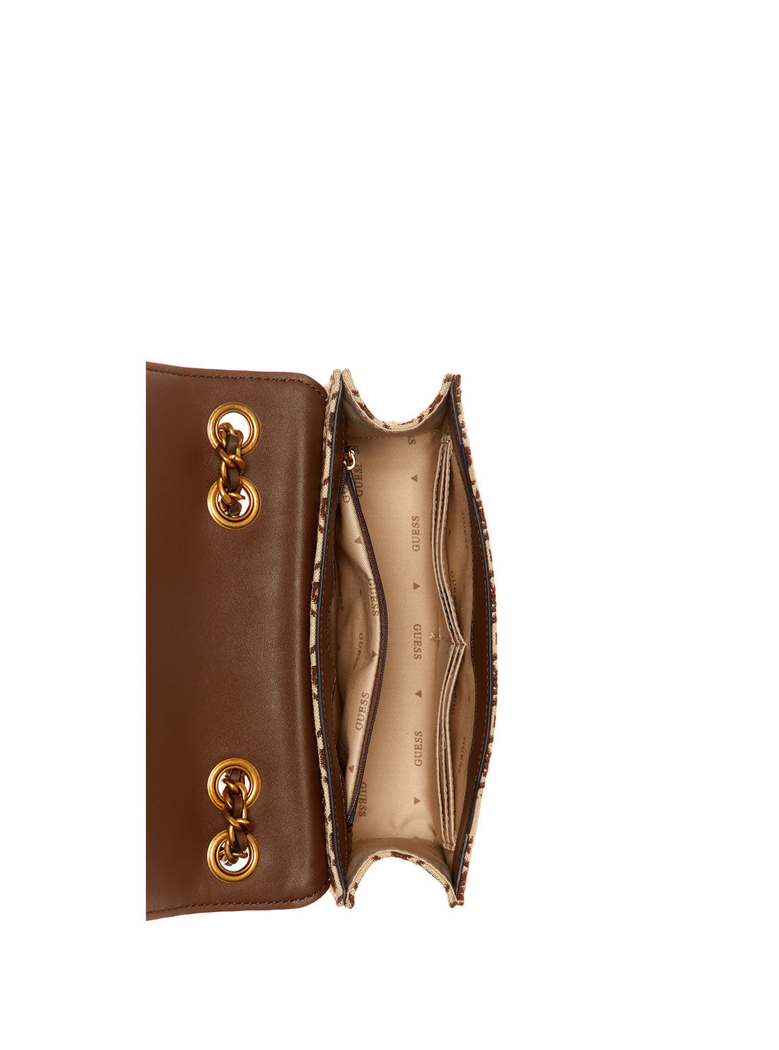 GUESS Women's Brown Logo Izzy Crossbody Bag JB865421 Inside  View