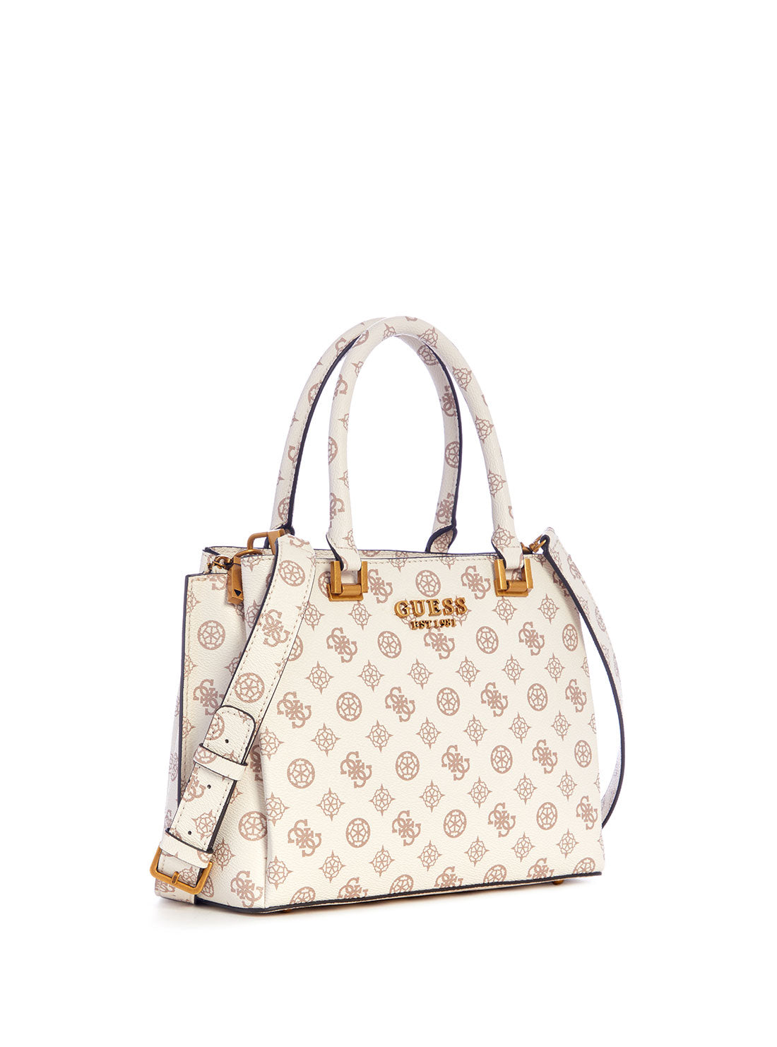 GUESS Women's Cream Logo Fynna Girlfriend Satchel Bag PB899306 Angle View
