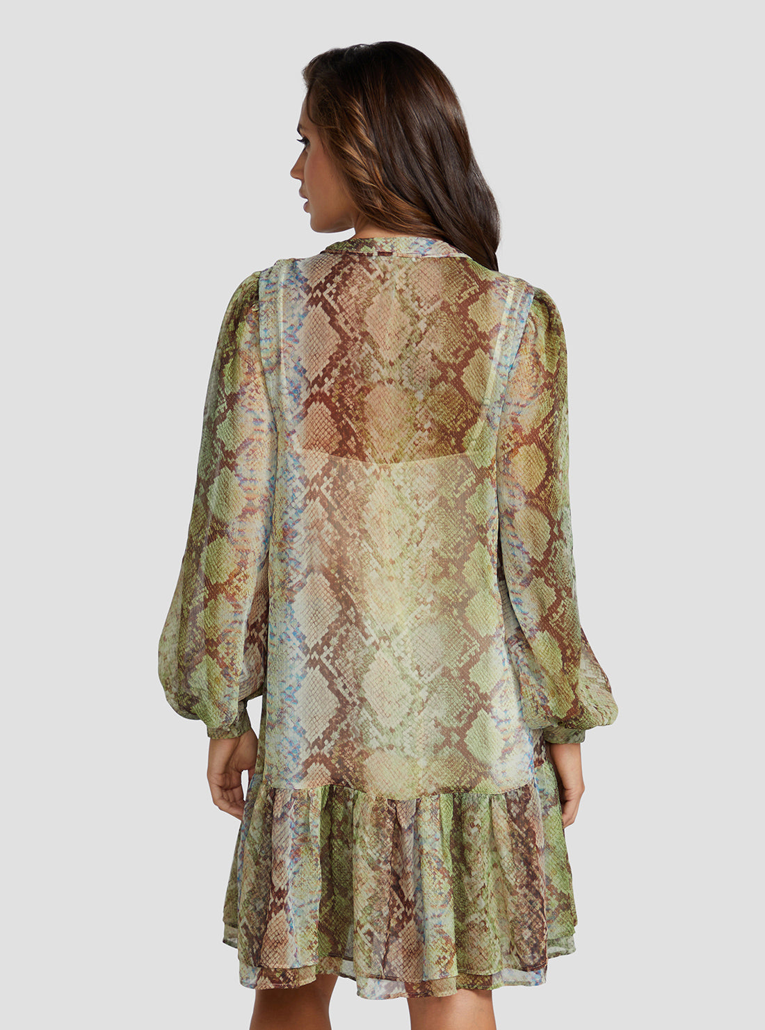 GUESS Women's Eco Glam Snake Print Alva Midi Dress W3RK01WDW52 Back View