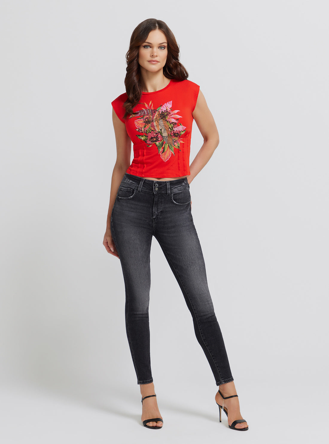 GUESS Women's Eco Mid-Rise Shape Up Denim Jeans In Station Black Wash W3YA35D52T2 Full View