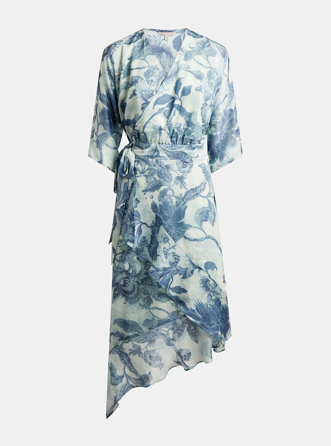 GUESS Women's Eco Porcelain Floral Print Ensley Wrap Midi Dress W3RK52WCWF2 Ghost View
