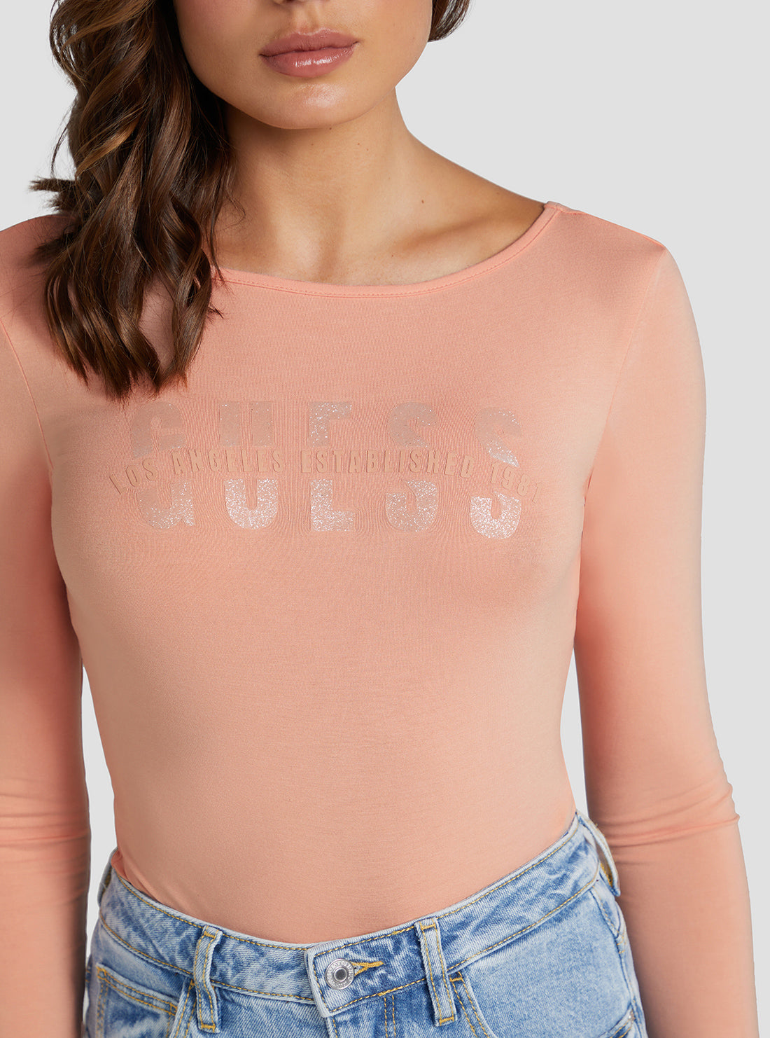 GUESS Women's Eco Powder Rose Logo Bodysuit W3RP28K68D2 Detail View