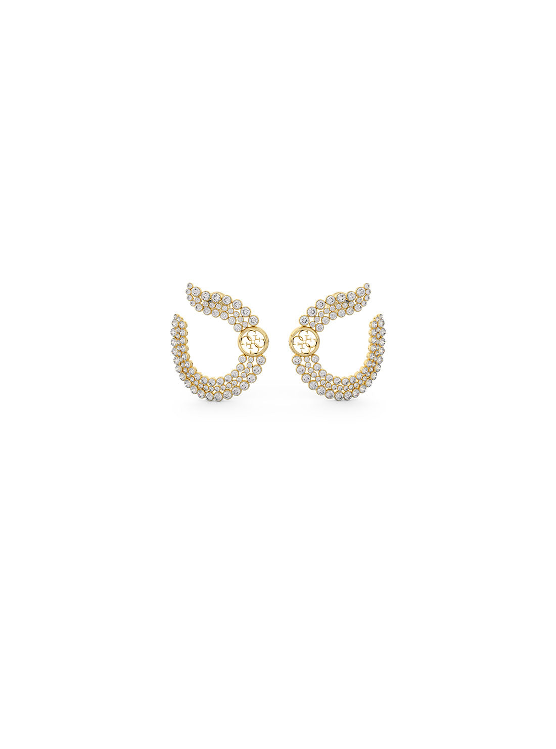 Gold Crystal Illusion Logo Stud Earrings