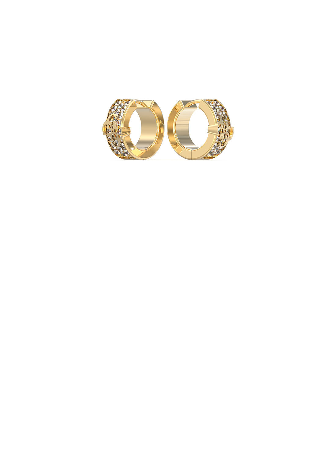Gold Crystal Logo Stud Hoop Earrings