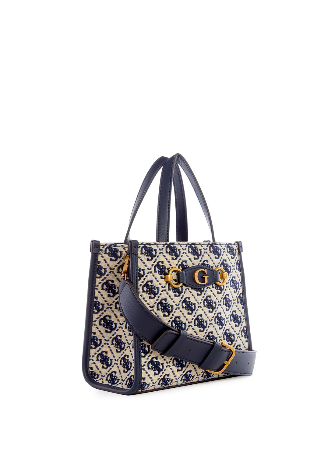 GUESS Women's Navy Logo Izzy Mini Tote Bag JB865476 Angle View