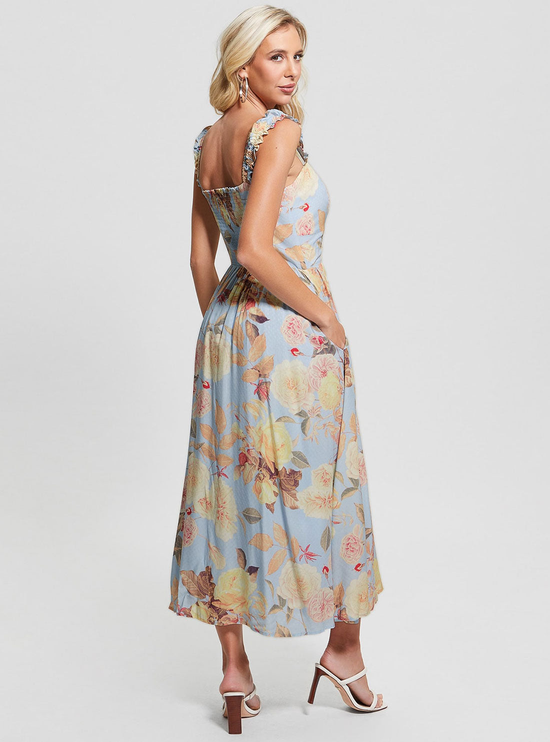 GUESS Women's Peach Flore Susanna Midi Dress W3GK92WEKC0 Back View