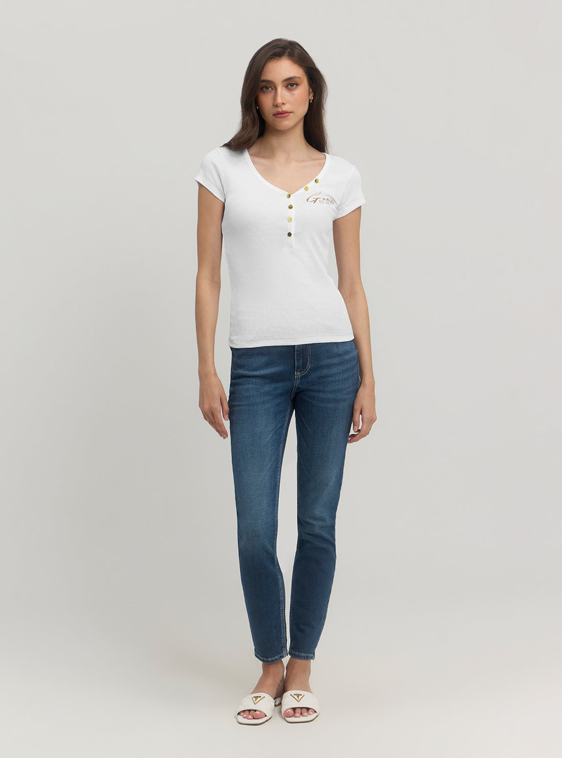 White Henley Olympia Top