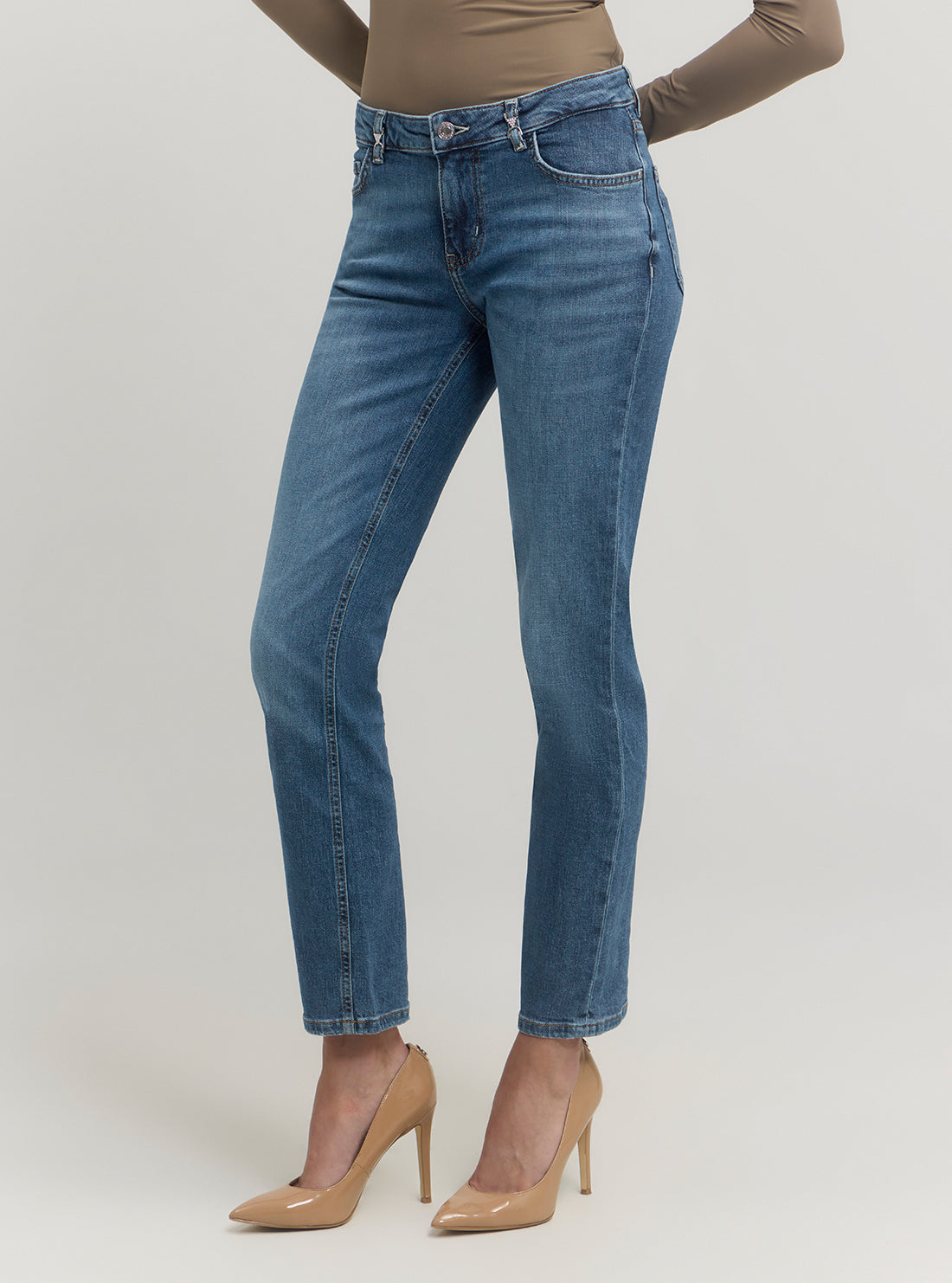 Blue Denim Brooklyn Low-Rise Jeans in Mid Wash