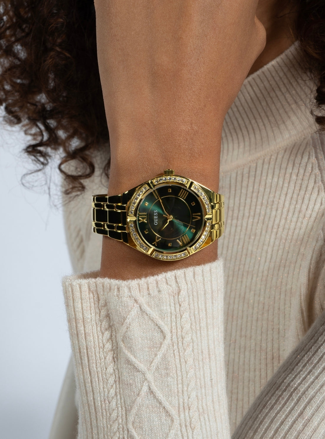 GUESS Accessories Gold Cosmo Green Crystal Watch GW0033L8 Detail View_2
