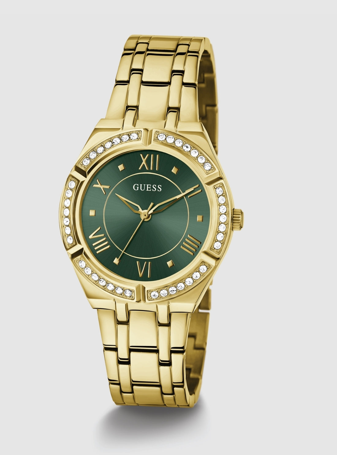 GUESS Accessories Gold Cosmo Green Crystal Watch GW0033L8 Front View_2