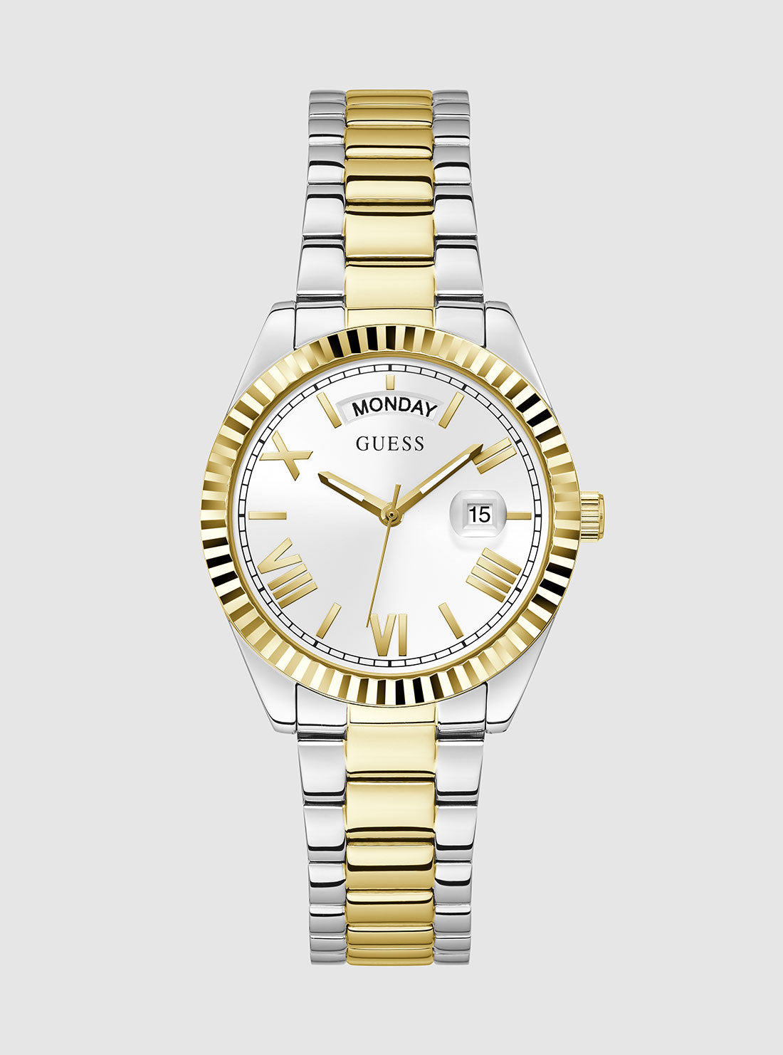 GUESS Accessories Gold Silver Luna Link Watch GW0308L6-1 Front View