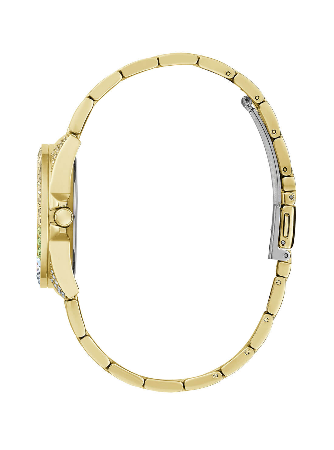 Gold Opaline Multi Crystal Link Watch | GUESS Women's Watches | side view