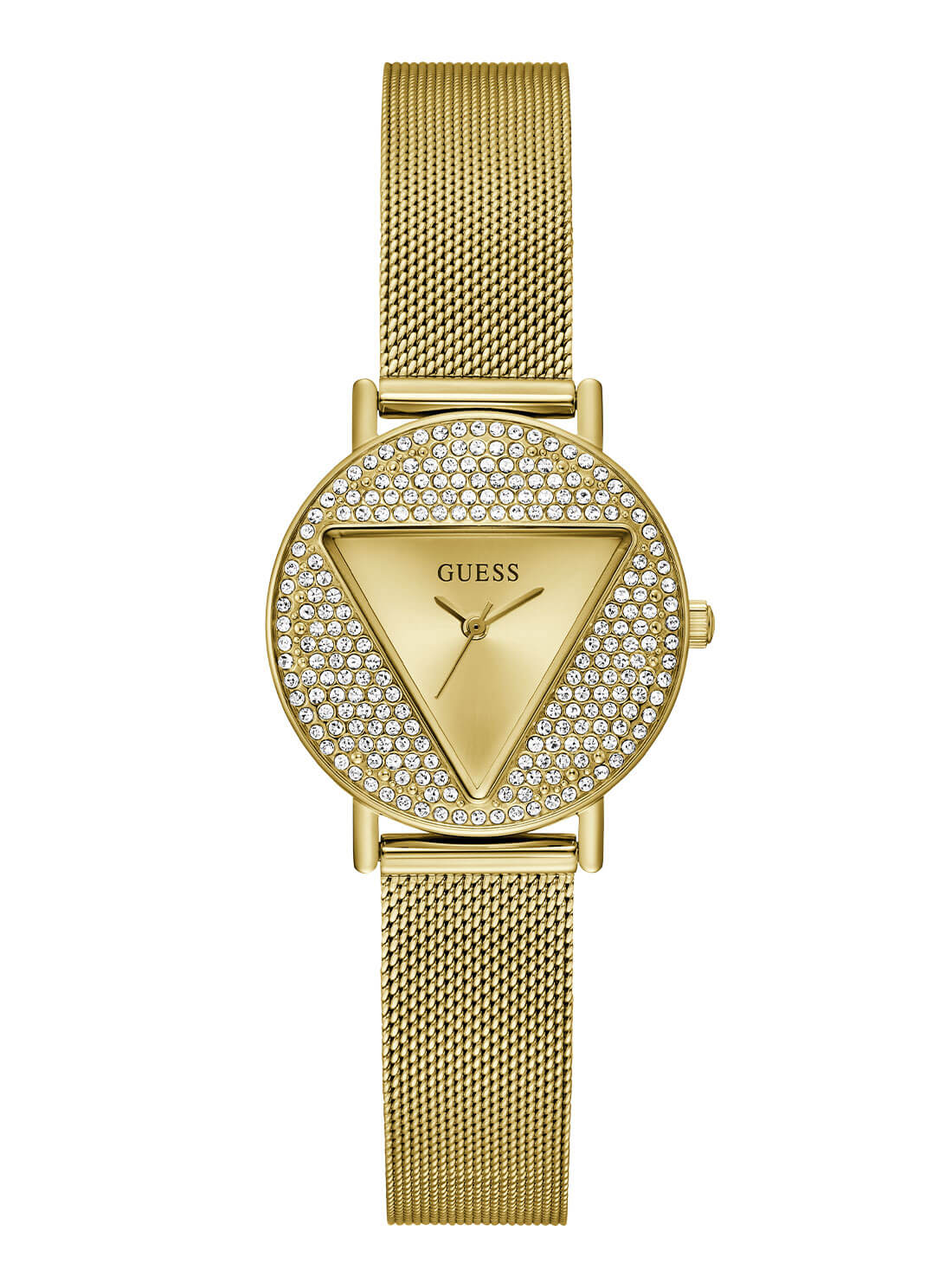 Gold Mini Iconic Glitz Mesh Watch | GUESS Women's Watches | front view