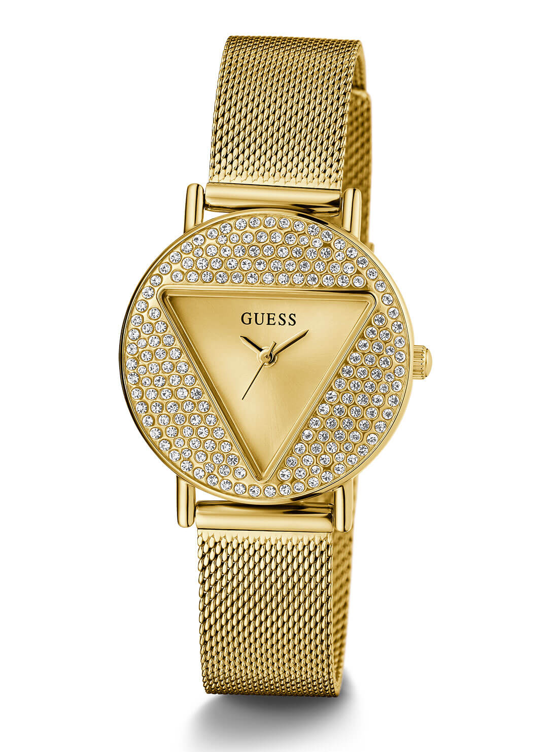 Gold Mini Iconic Glitz Mesh Watch | GUESS Women's Watches | full view