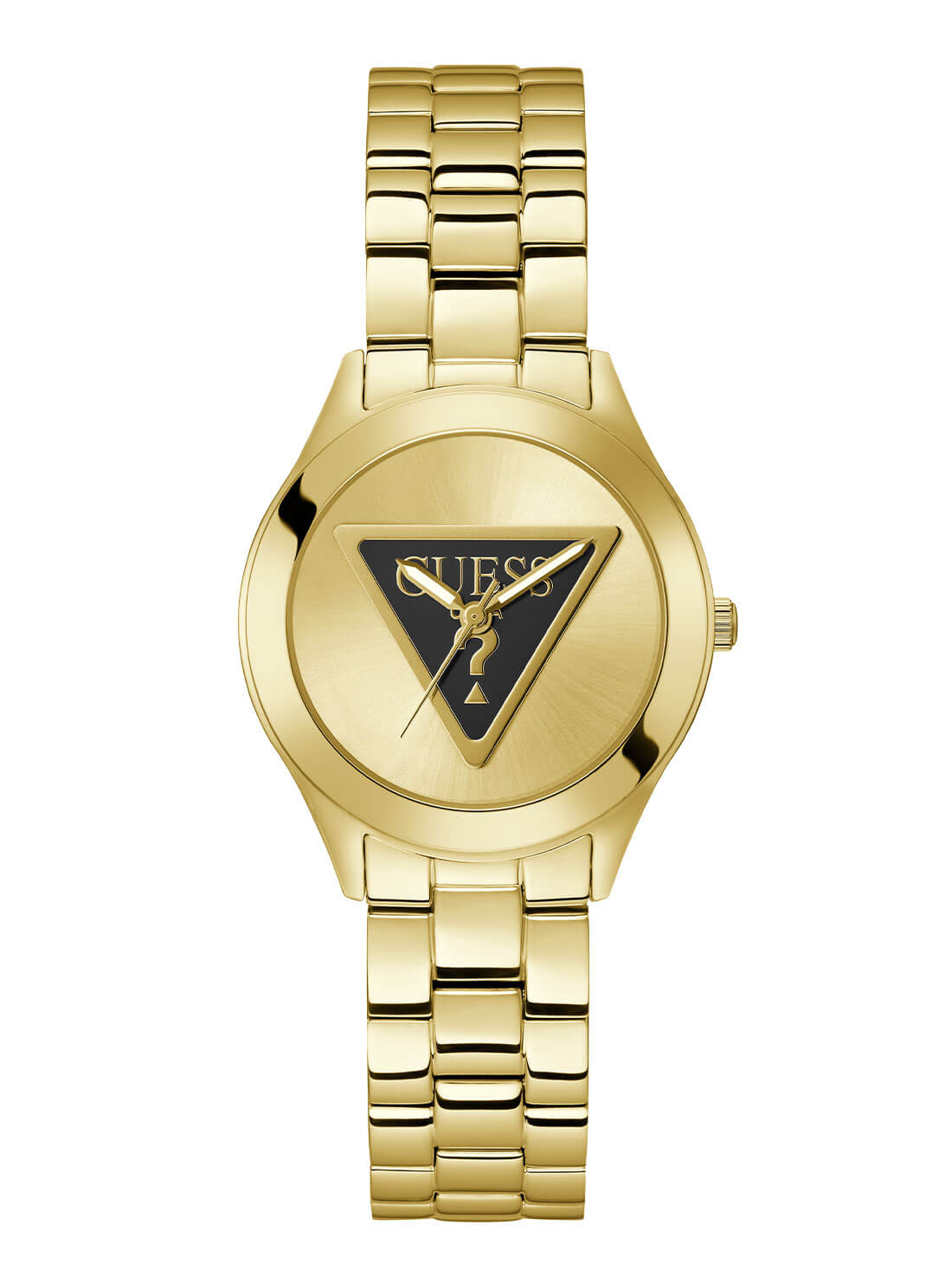 Gold Tri Plaque Black Link Watch | GUESS Women's Watches | front view