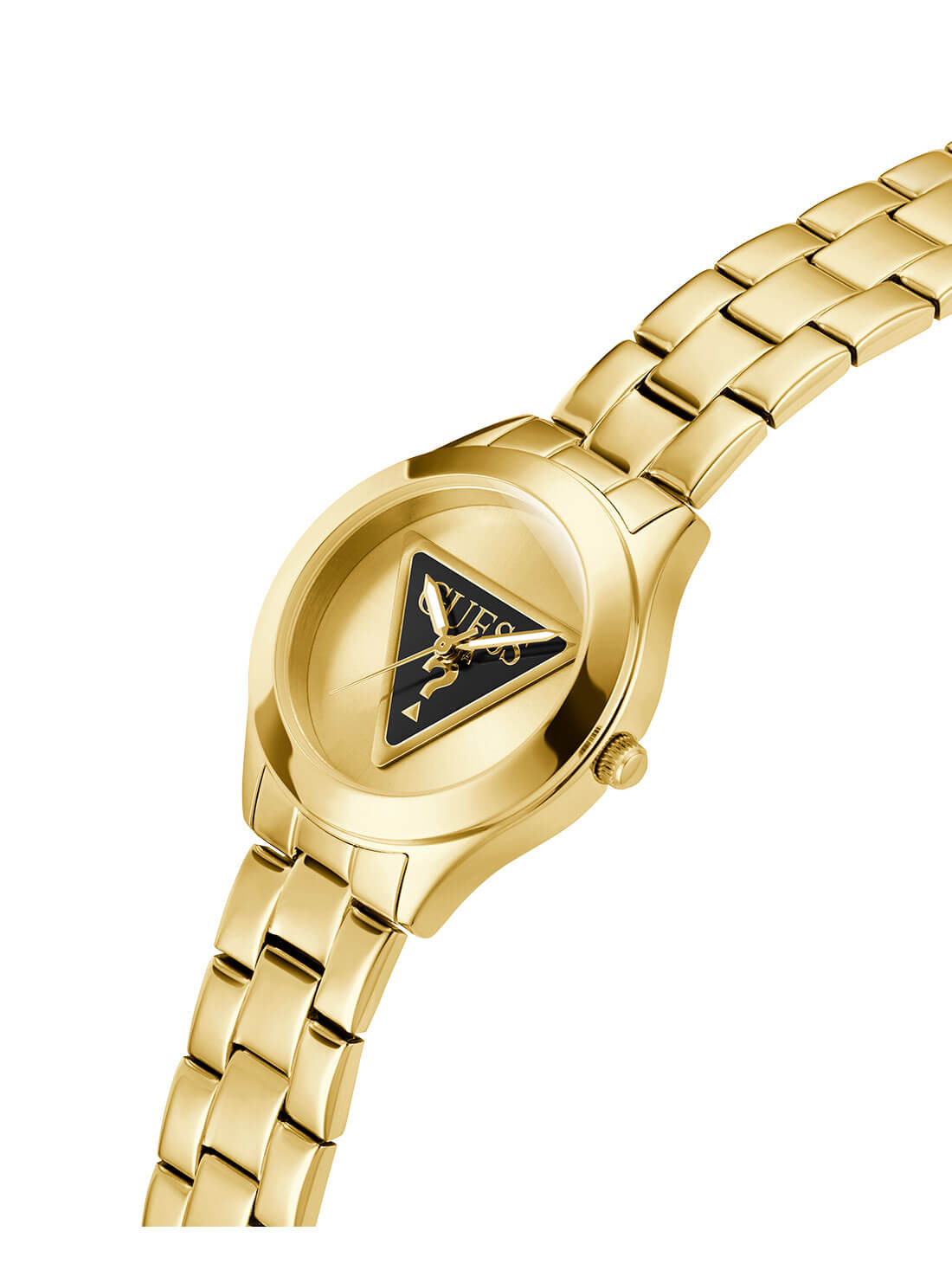 Gold Tri Plaque Black Link Watch | GUESS Women's Watches | detail view